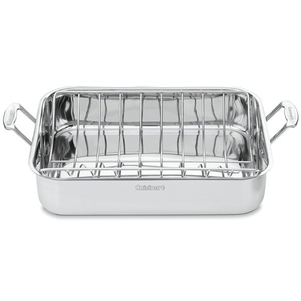 Prima 16.5 in Stainless Steel Deep Roasting Pan - Includes Basting Grill &  V-Rack - Tramontina US