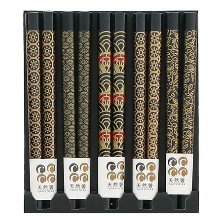 Miya Set of 5 Black and Gold Chopsticks